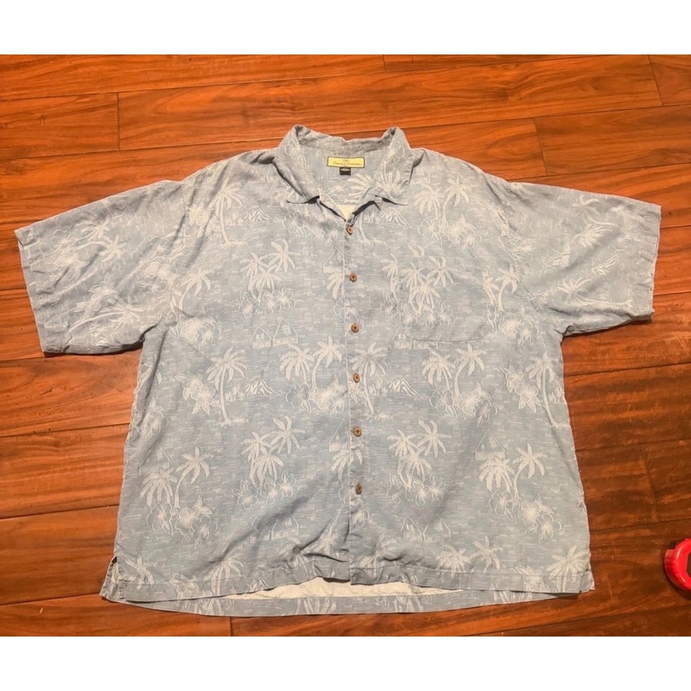 Tommy Bahama 2 Mens XXL Silk Tropical Camp Shirts Blue Purple Shells Palm - Picture 10 of 13